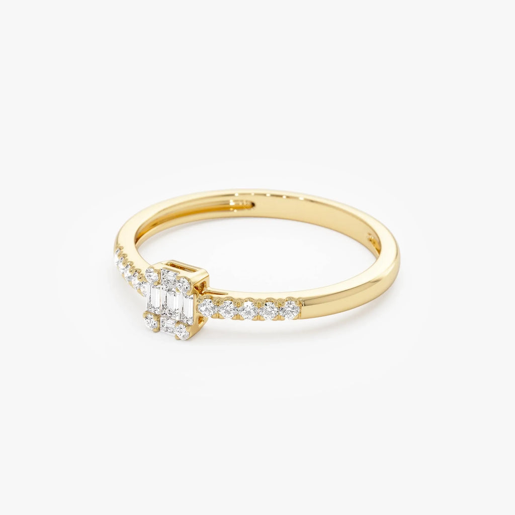 14k Gold 0.15 ctw Baguette and Round Diamond Cluster Stacking Pavé Band