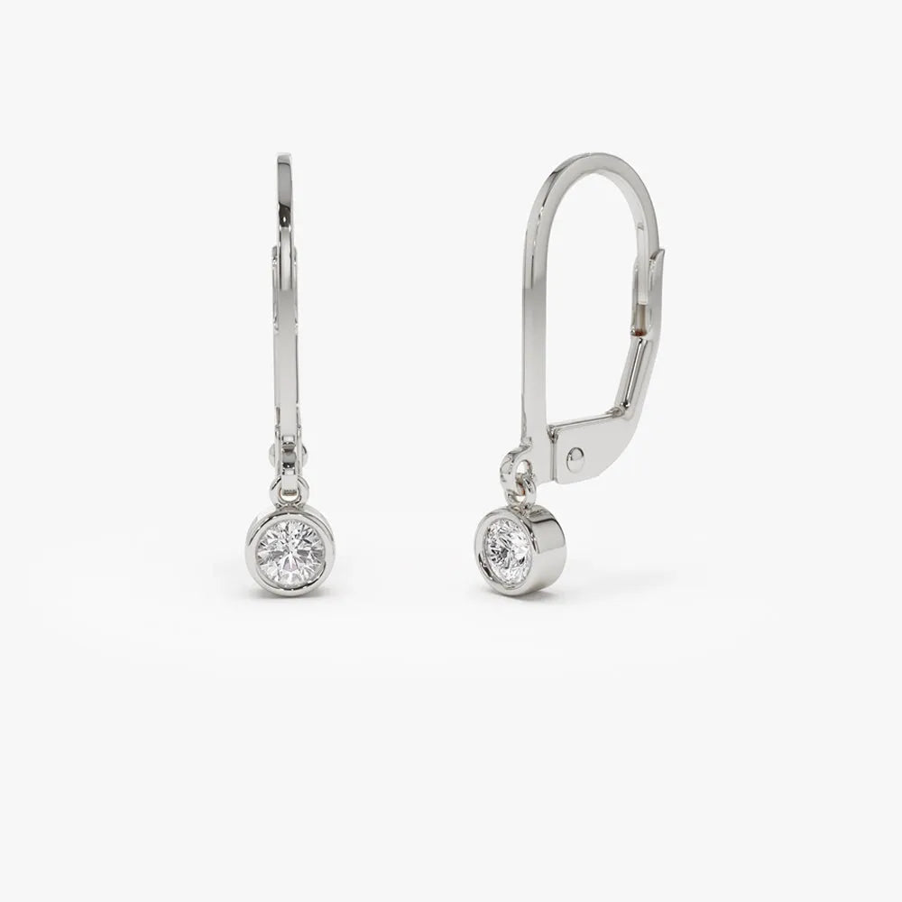 14k Gold Diamond Round Cut Bezel Setting Lever Back Earrings 0.16 ctw