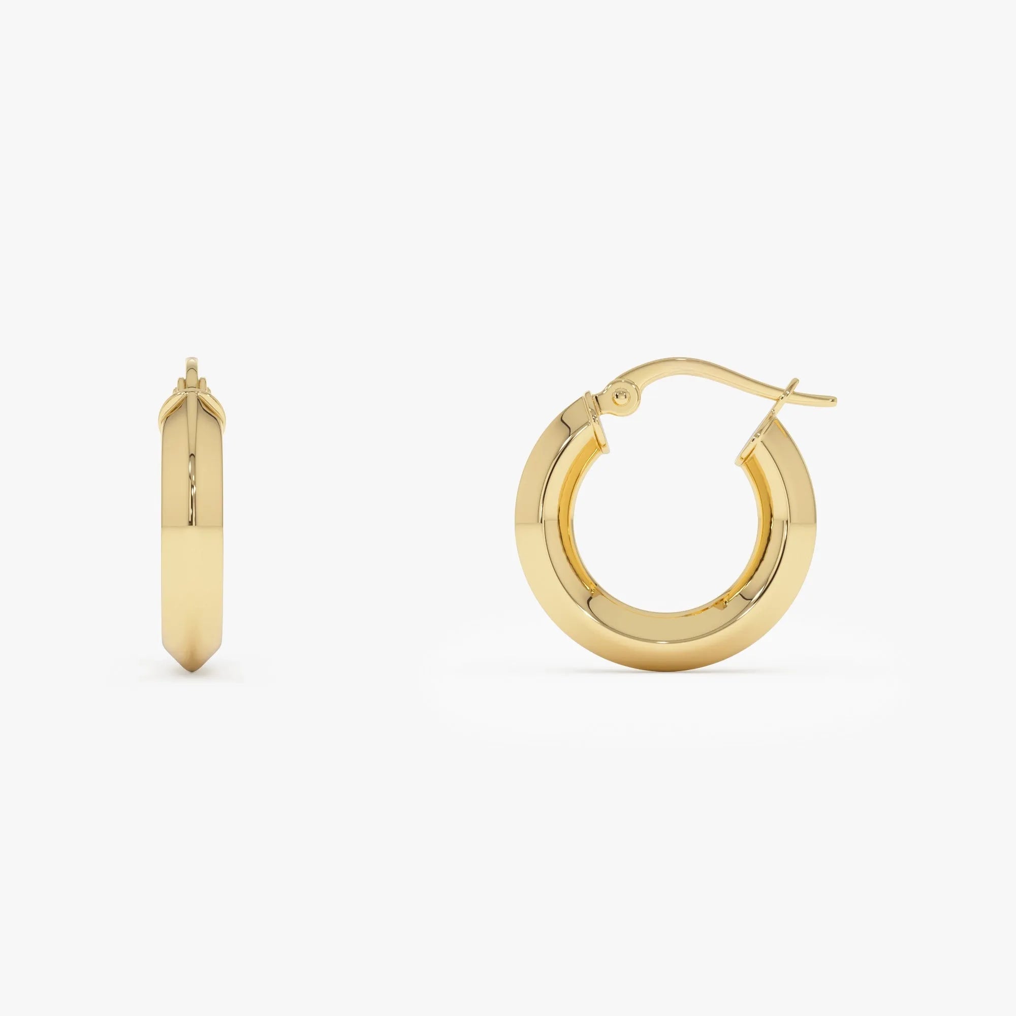 14k Yellow Gold Mirror Finish Hoop Earrings