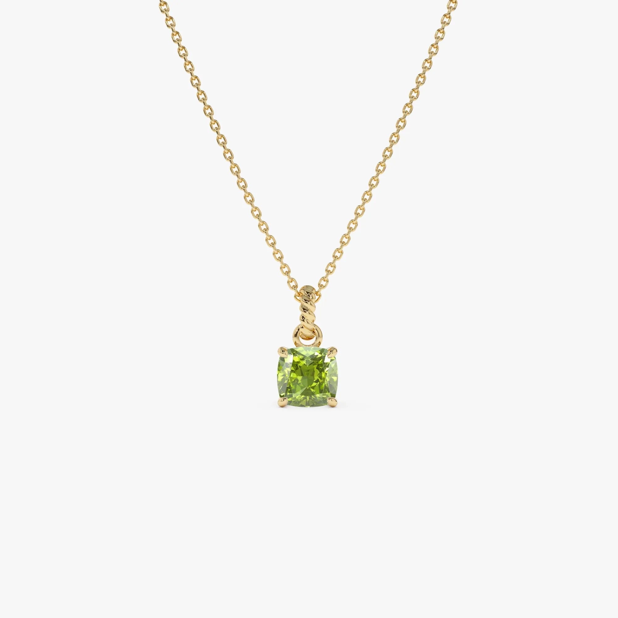 14k Solid Gold Peridot Cushion Cut Solitaire Necklace 1.00 Carat