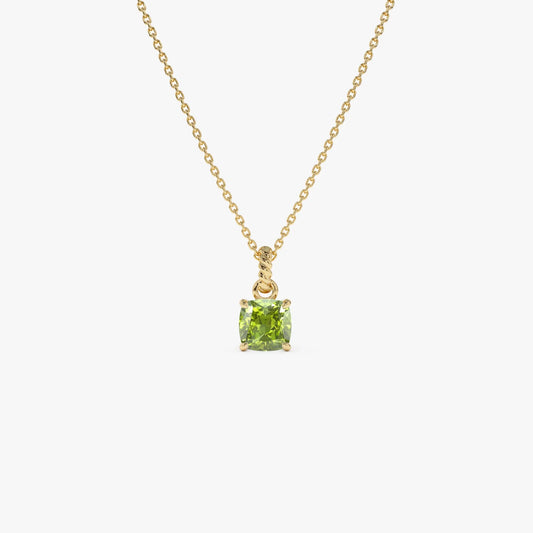 14k Solid Gold Peridot Cushion Cut Solitaire Necklace 1.00 Carat