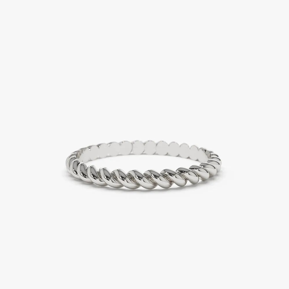 14K Solid Gold 2mm Twisted Rope Stackable Wedding Band Ring