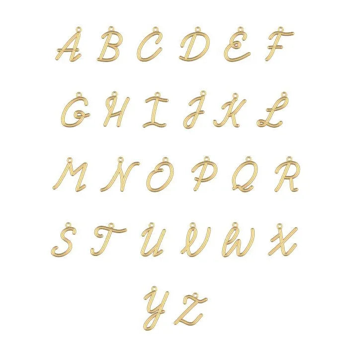 14k Solid Gold Script Initial Letter Pendant Necklace Personalized
