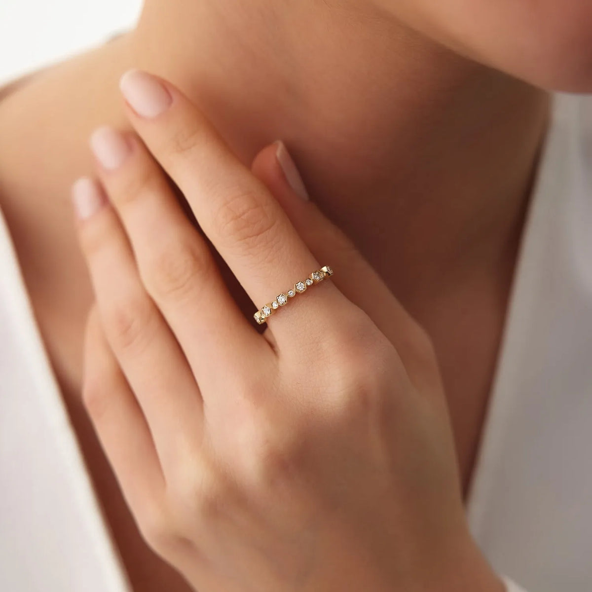 14K Gold Round Cut Diamond 0.25 Ctw Band Ring