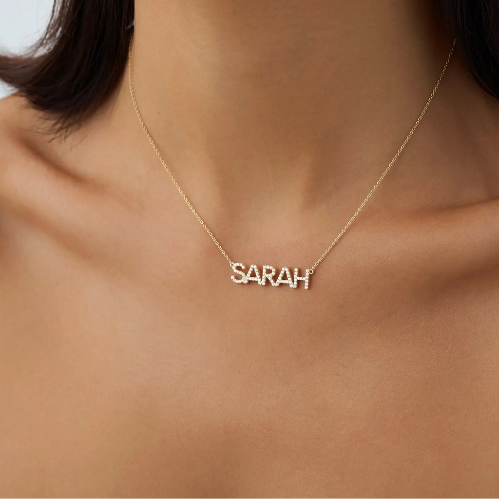 14K Solid Gold Diamond Personalized Name Necklace 0.12 CTW Per Letter