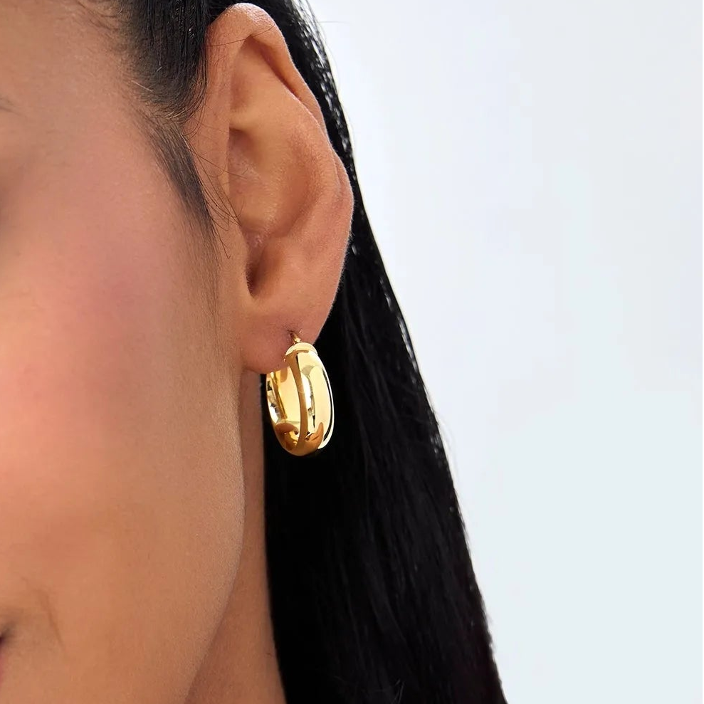 14k Yellow Gold Wide Hoop Earrings 6mm Bold Design 20mm Outer Diameter