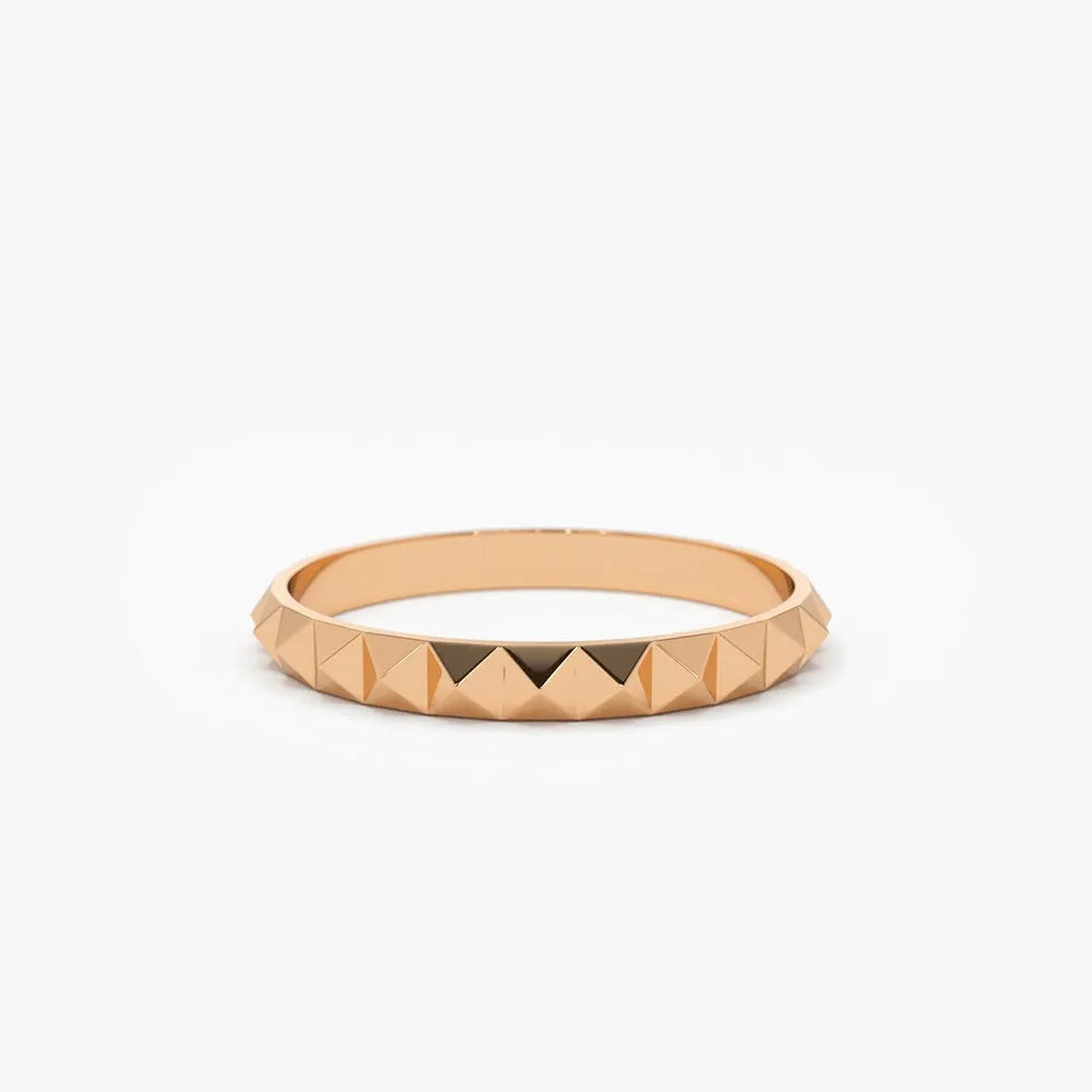 14K Solid Gold Spike Pyramid Eternity Minimalist Wedding Band Ring
