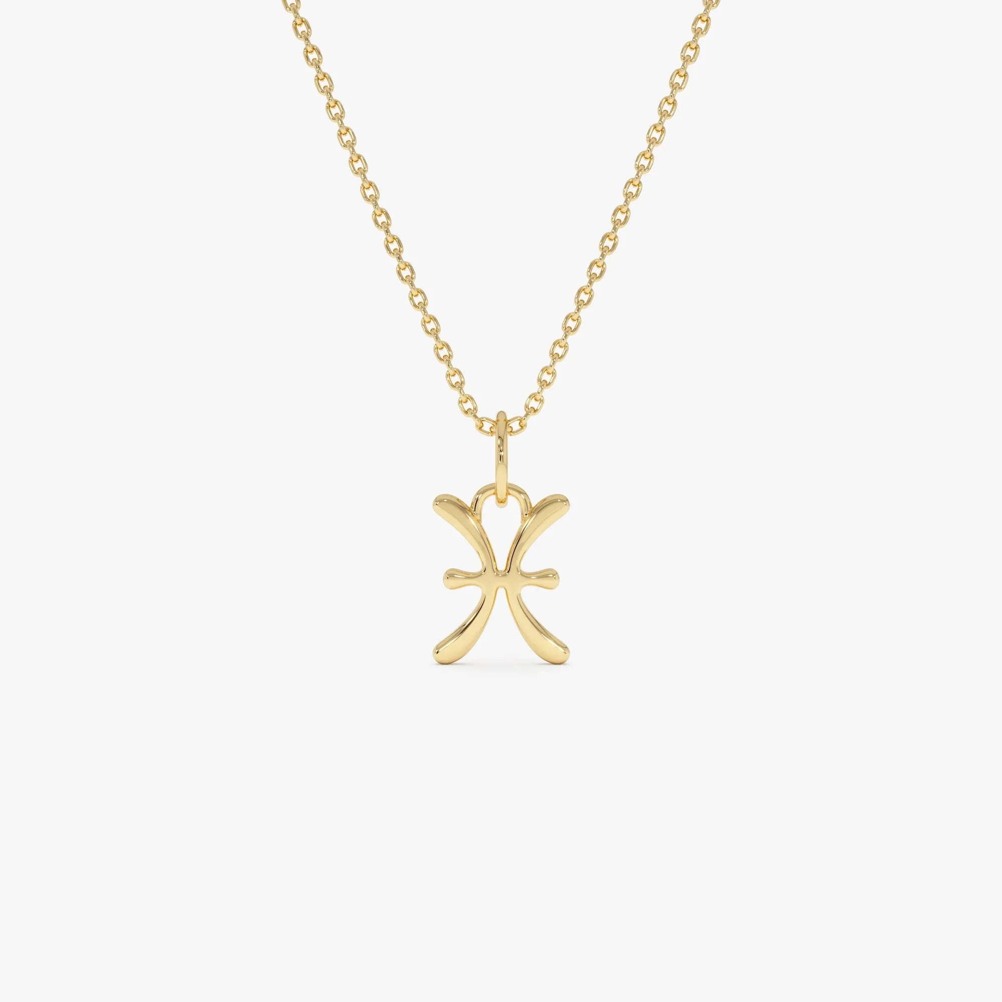 14k Solid Gold Pisces Zodiac Charm Pendant Necklace