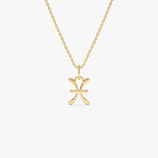 14k Solid Gold Pisces Zodiac Charm Pendant Necklace