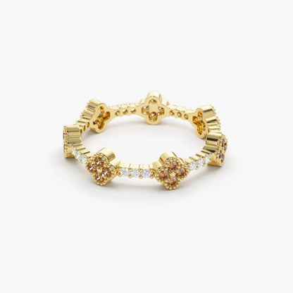 14K Gold Round Citrine and Diamond 0.47ctw Clover Full Eternity Ring