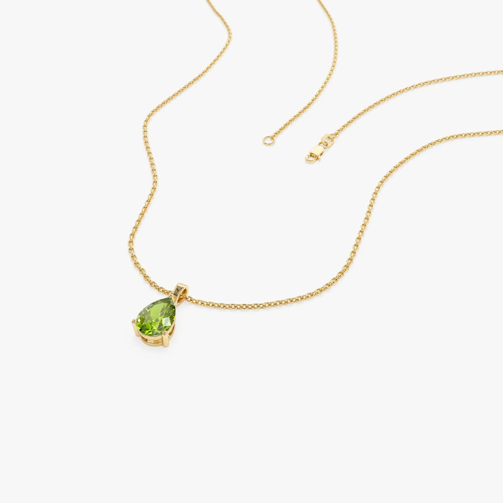 14k Solid Gold Peridot Pear Shaped Solitaire Necklace 0.65 Carat