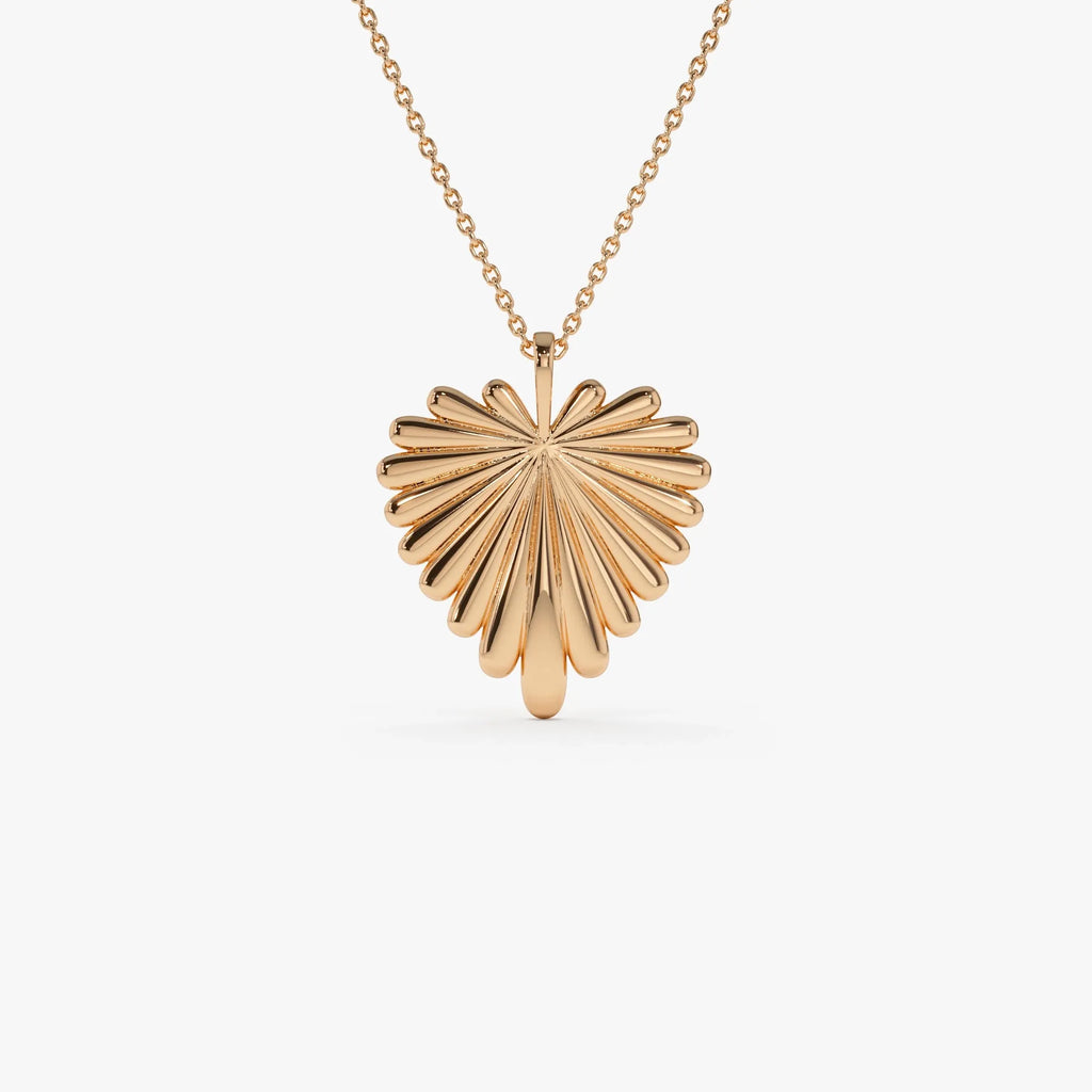 14k Solid Gold Sunburst Heart Pendant Necklace