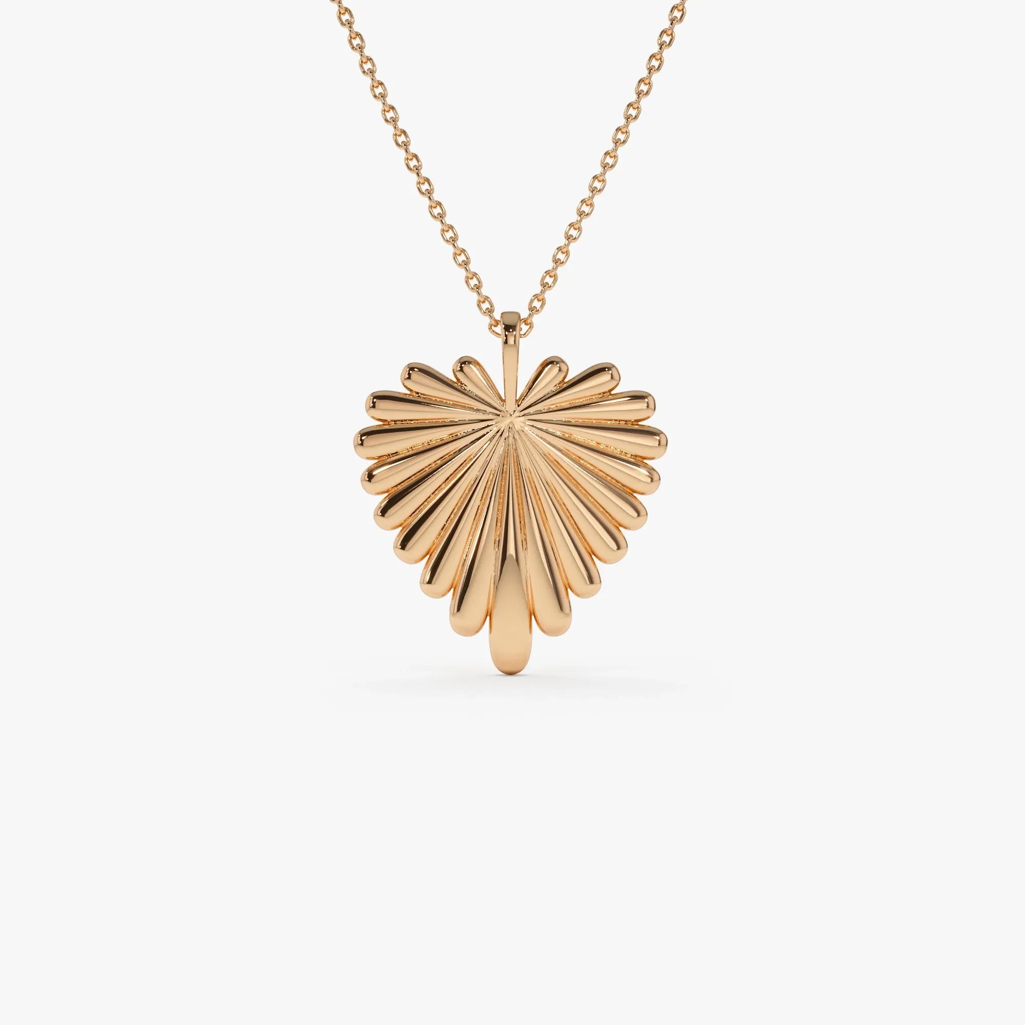14k Solid Gold Sunburst Heart Pendant Necklace