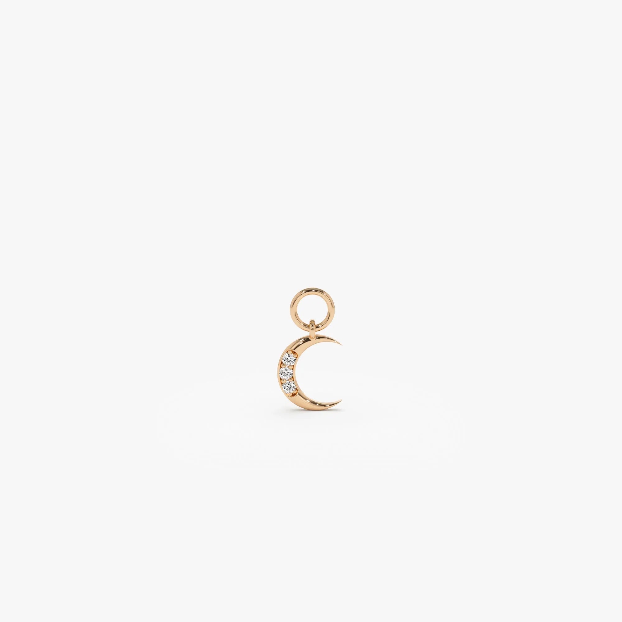 14k Gold Diamond Crescent Moon Hoop Earring Charm 0.02 ctw