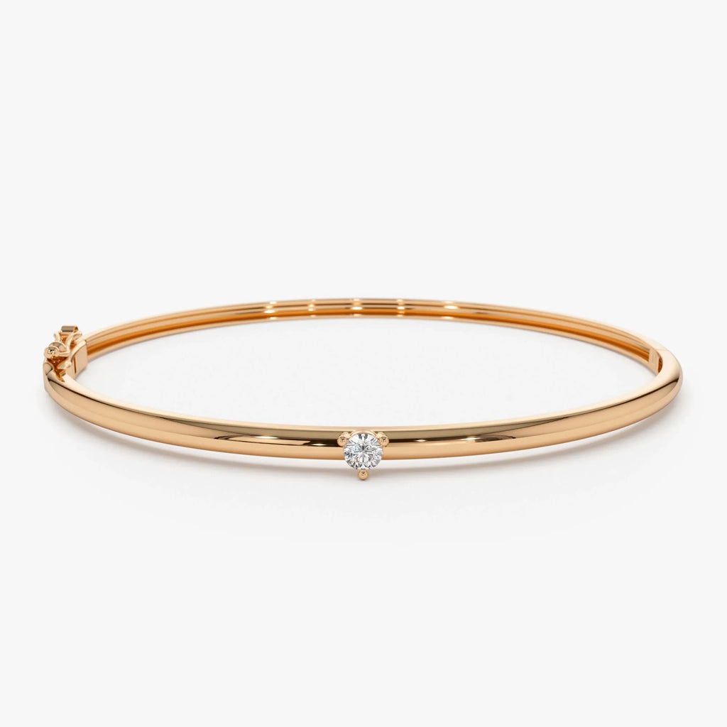 14K Solid Gold 0.30 CTW Round Diamond Solitaire Prong Set Bangle