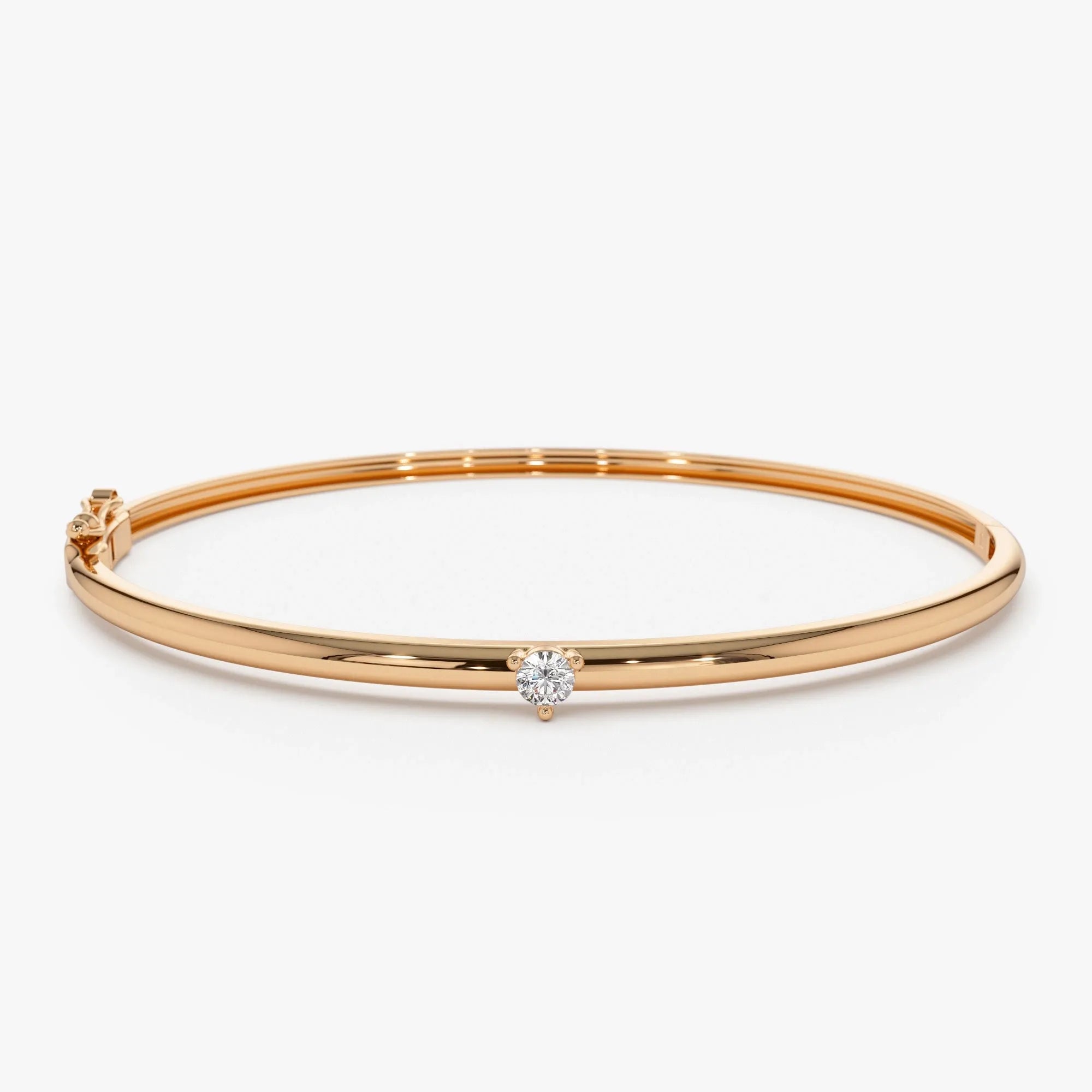 14K Solid Gold 0.30 CTW Round Diamond Solitaire Prong Set Bangle