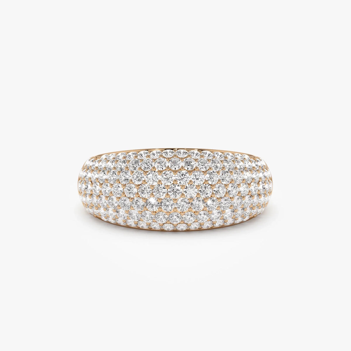 14k Solid Gold Round Diamond 0.99 Carat Chunky Dome Pave Setting Statement Ring