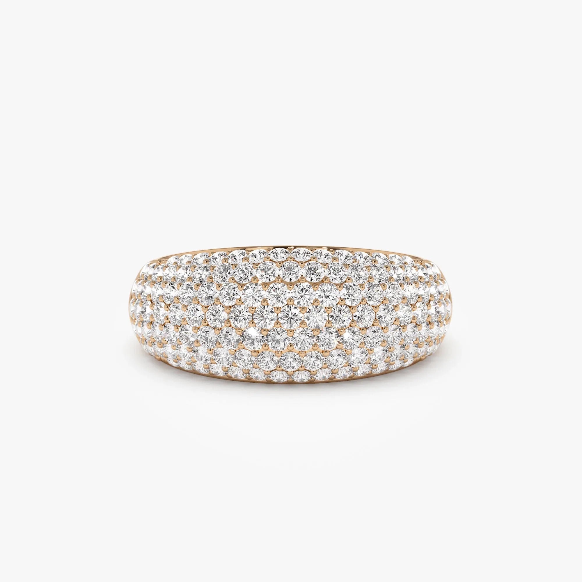 14k Solid Gold Round Diamond 0.99 Carat Chunky Dome Pave Setting Statement Ring