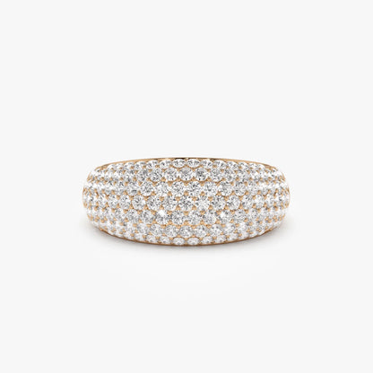 14k Solid Gold Round Diamond 0.99 Carat Chunky Dome Pave Setting Statement Ring
