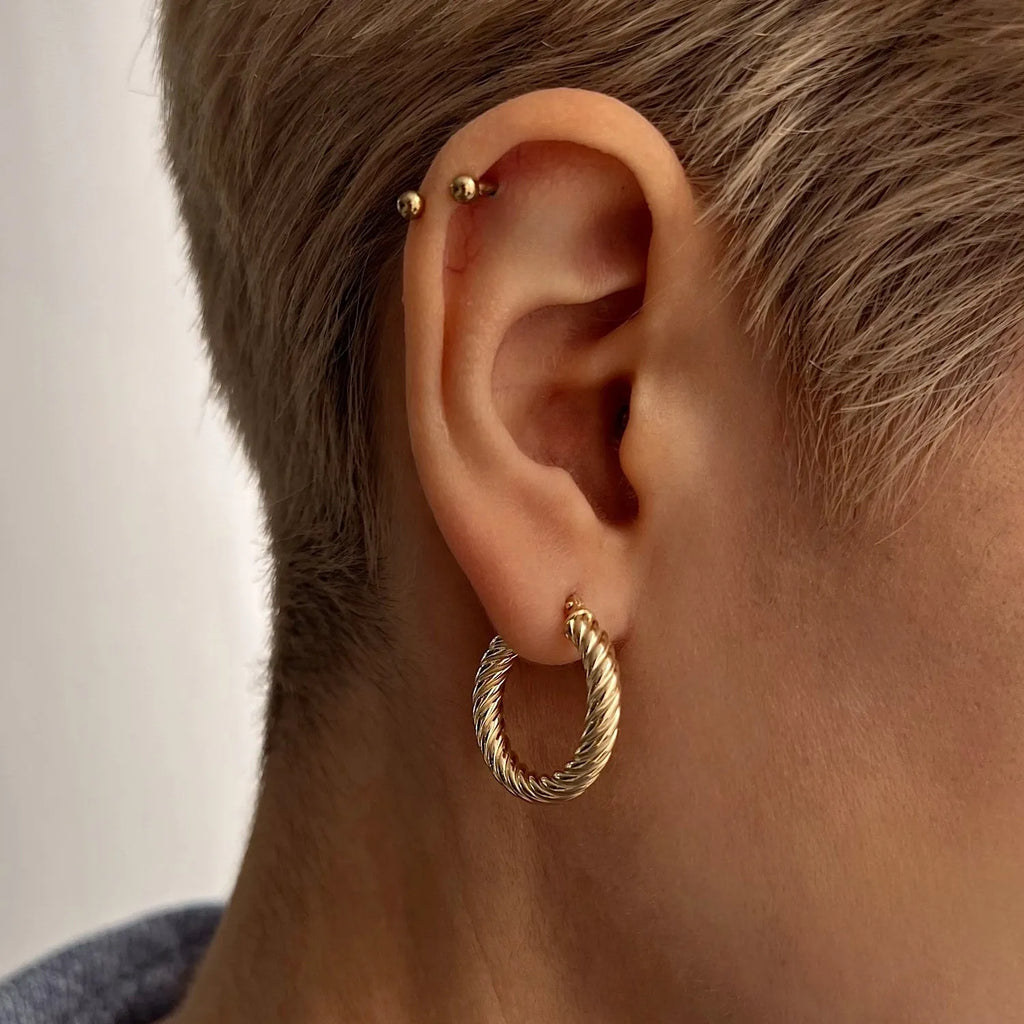 14k Gold Twist Rope Round Hoop Earrings 25mm Outer Diameter 3.25mm Width