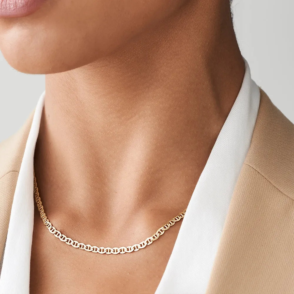 14k Solid Gold Mariner Chain Link Necklace Nautical Style