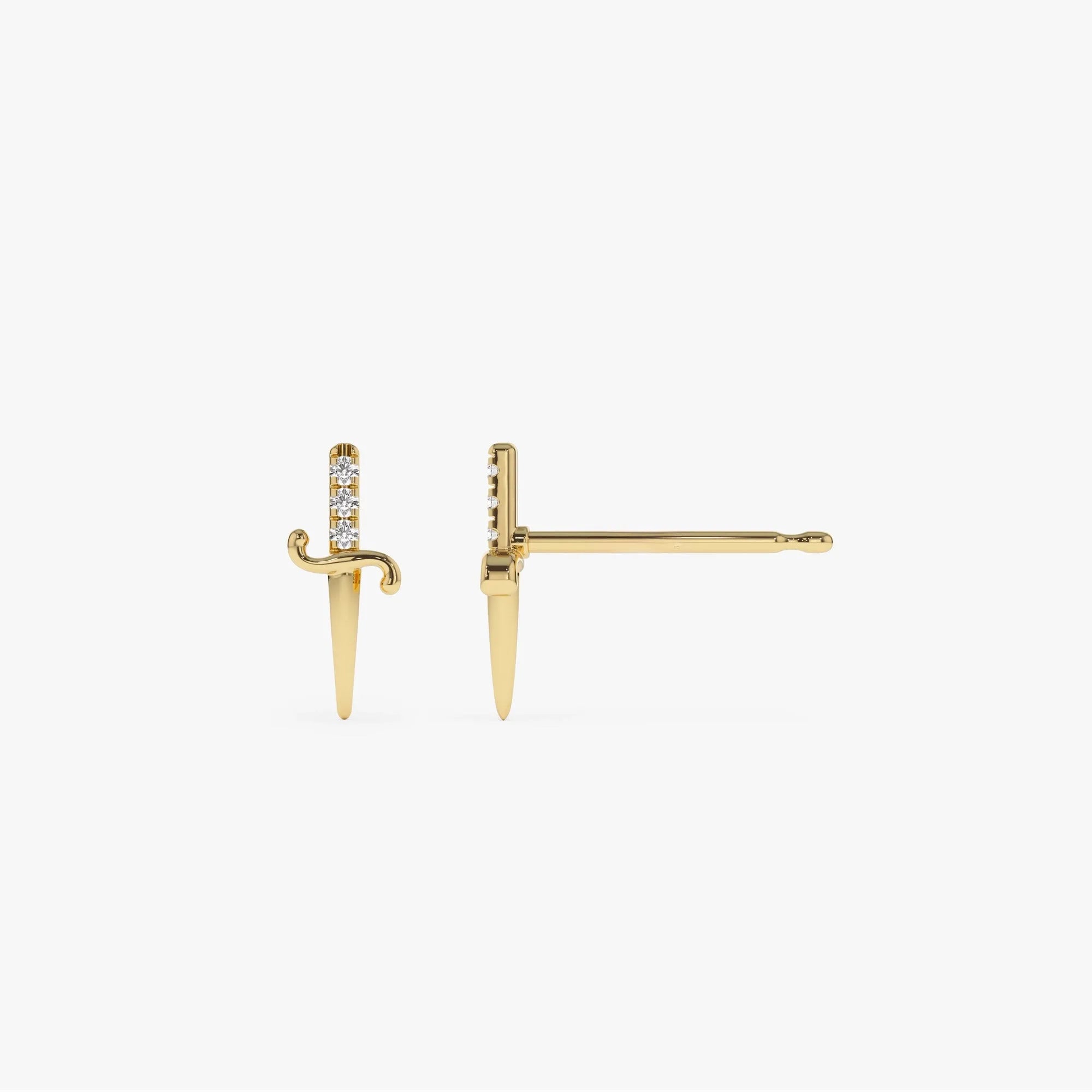 14k Gold Diamond Round Cut Mini Sword Earrings 0.06 ctw