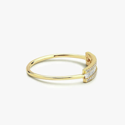 14K Gold Baguette and Round Diamond Horizontal Channel Micro Pave Ring 0.34ctw