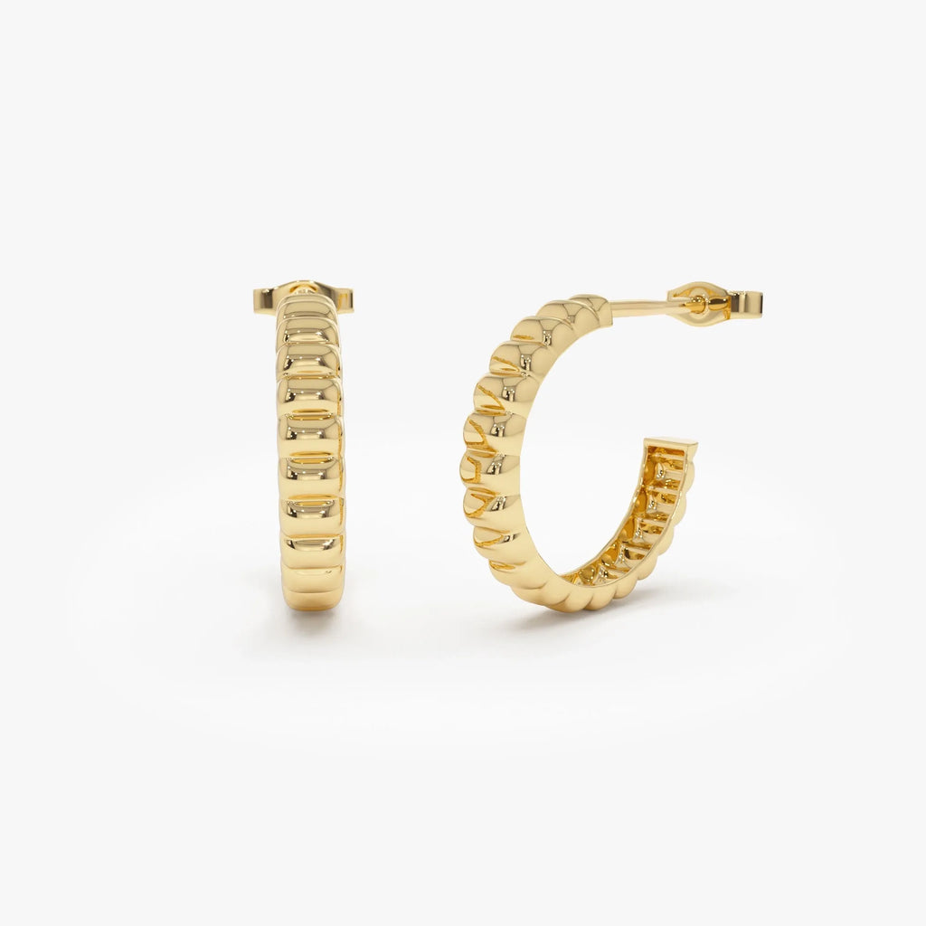 14k Gold Bubble C Shape Hoop Earrings 18mm Outer Diameter 3.4mm Width