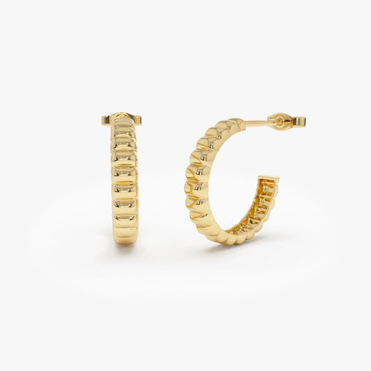 14k Gold Bubble C Shape Hoop Earrings 18mm Outer Diameter 3.4mm Width