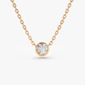 14K Solid Gold Round Diamond Solitaire Necklace Bezel Set 0.50ctw
