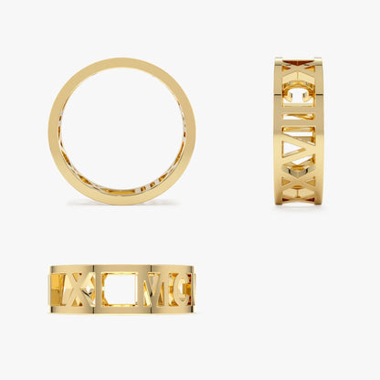 14K Solid Gold Personalized Roman Numeral Ring Custom Jewelry