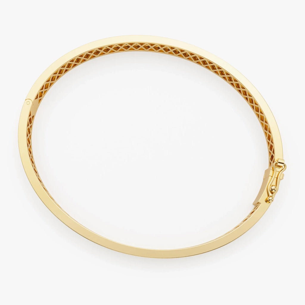 14K Solid Gold Flat Stackable Bangle Bracelet with Box Lock Closure
