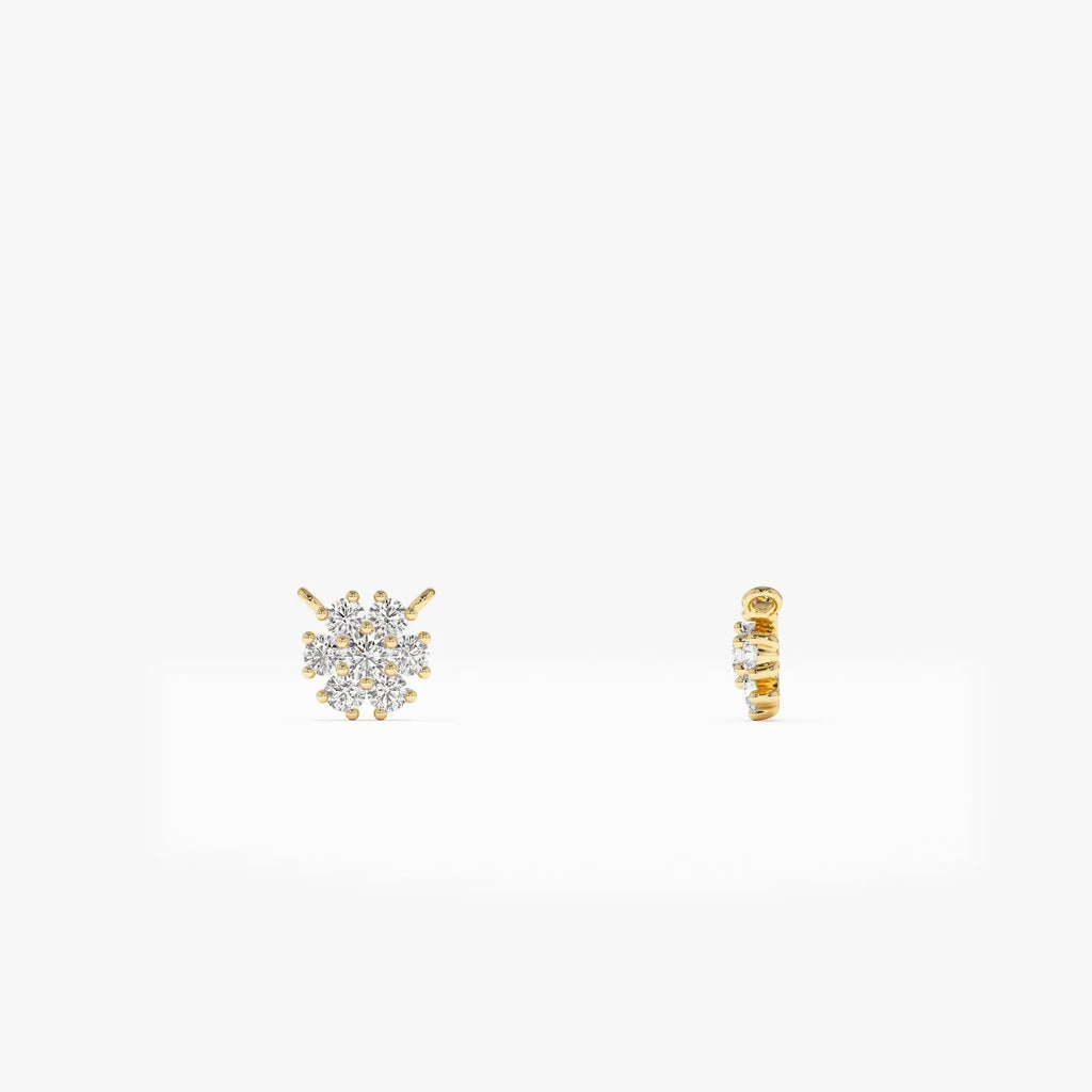 14K Solid Gold 0.23 CTW Round Diamond Cluster Flower Necklace