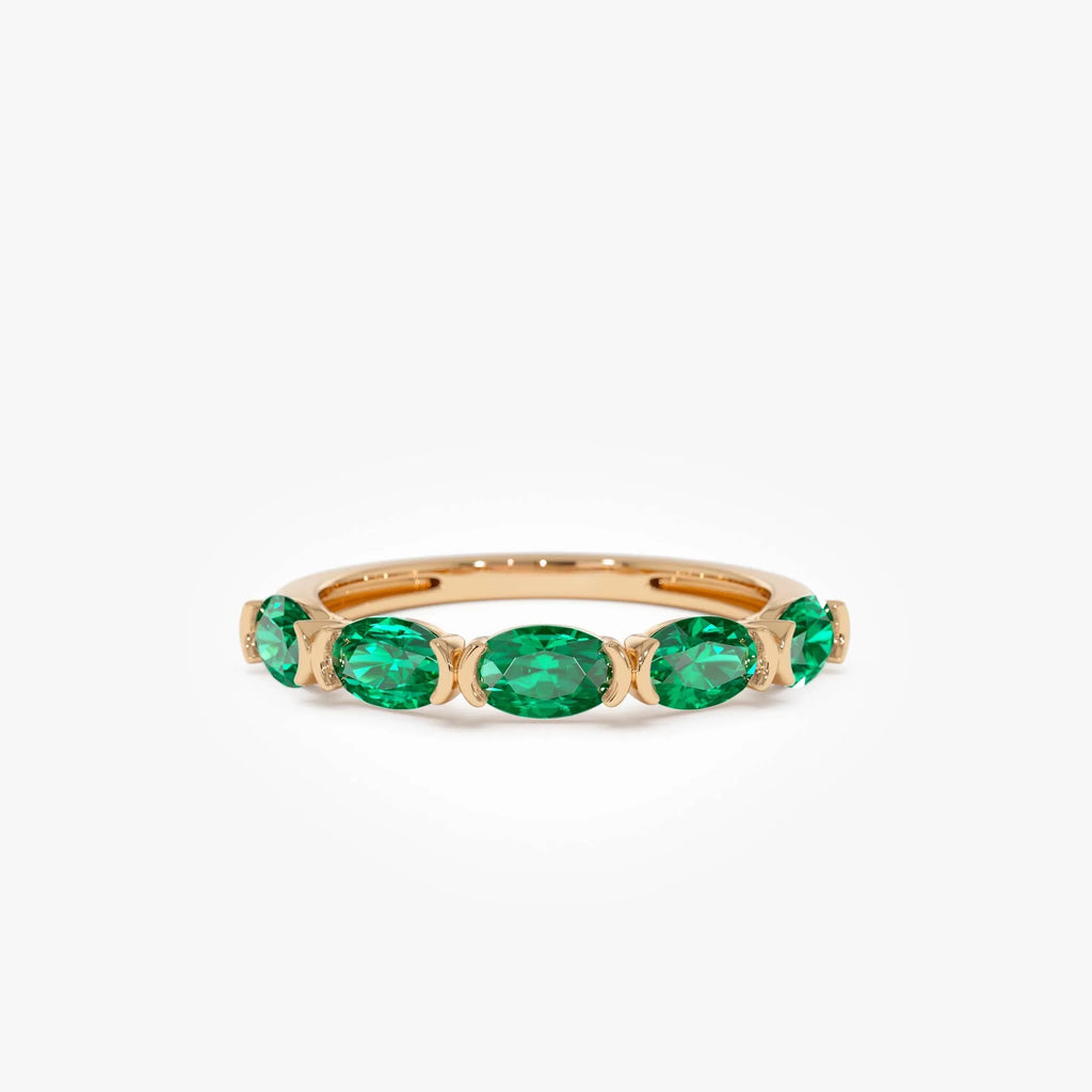 14K Solid Gold Oval Emerald Five Stone Ring 1.20 CTW Handcrafted Custom Jewelry