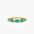 14K Solid Gold Oval Emerald Five Stone Ring 1.20 CTW Handcrafted Custom Jewelry