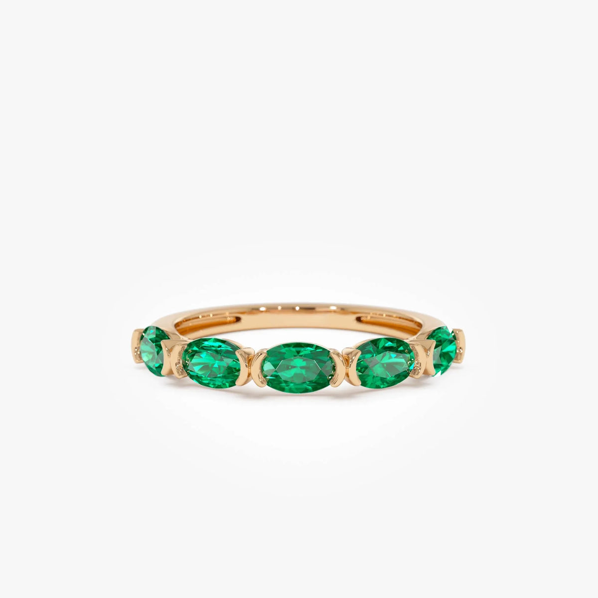 14K Solid Gold Oval Emerald Five Stone Ring 1.20 CTW Handcrafted Custom Jewelry