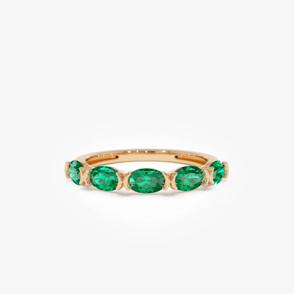 14K Solid Gold Oval Emerald Five Stone Ring 1.20 CTW Handcrafted Custom Jewelry