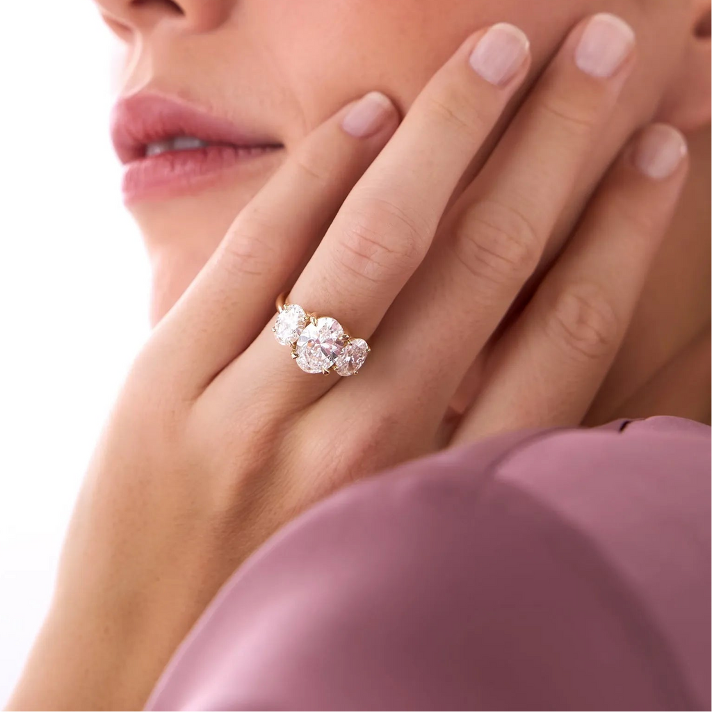 14k Gold 5.15 ctw Lab Grown Diamond Oval Three-Stone Engagement Ring