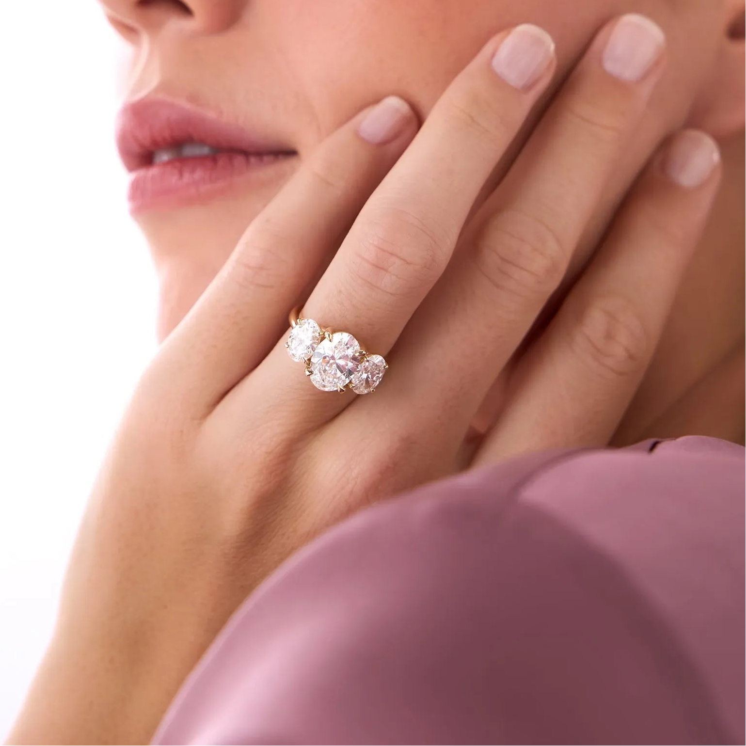 14k Gold 5.15 ctw Lab Grown Diamond Oval Three-Stone Engagement Ring