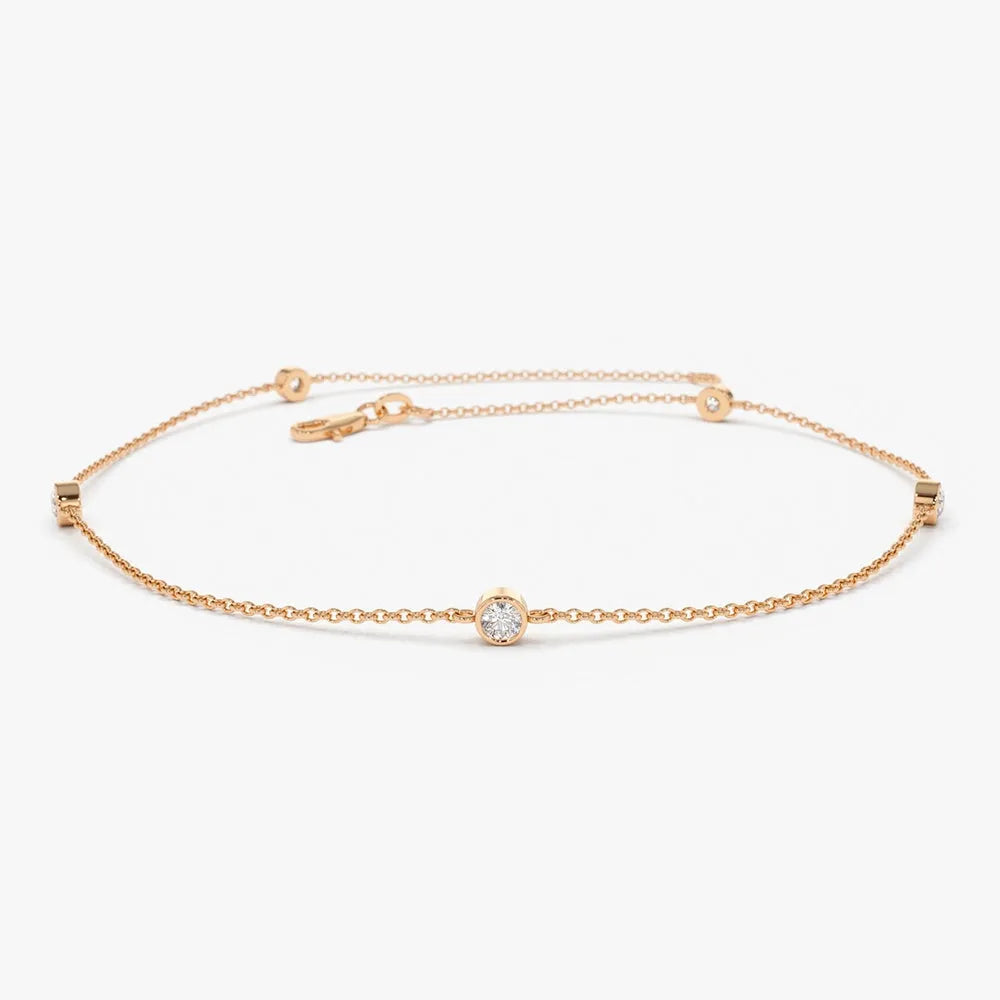 14K Solid Gold Round Diamond 5 Stone by the Yard Bracelet Bezel Setting 0.20 Carat
