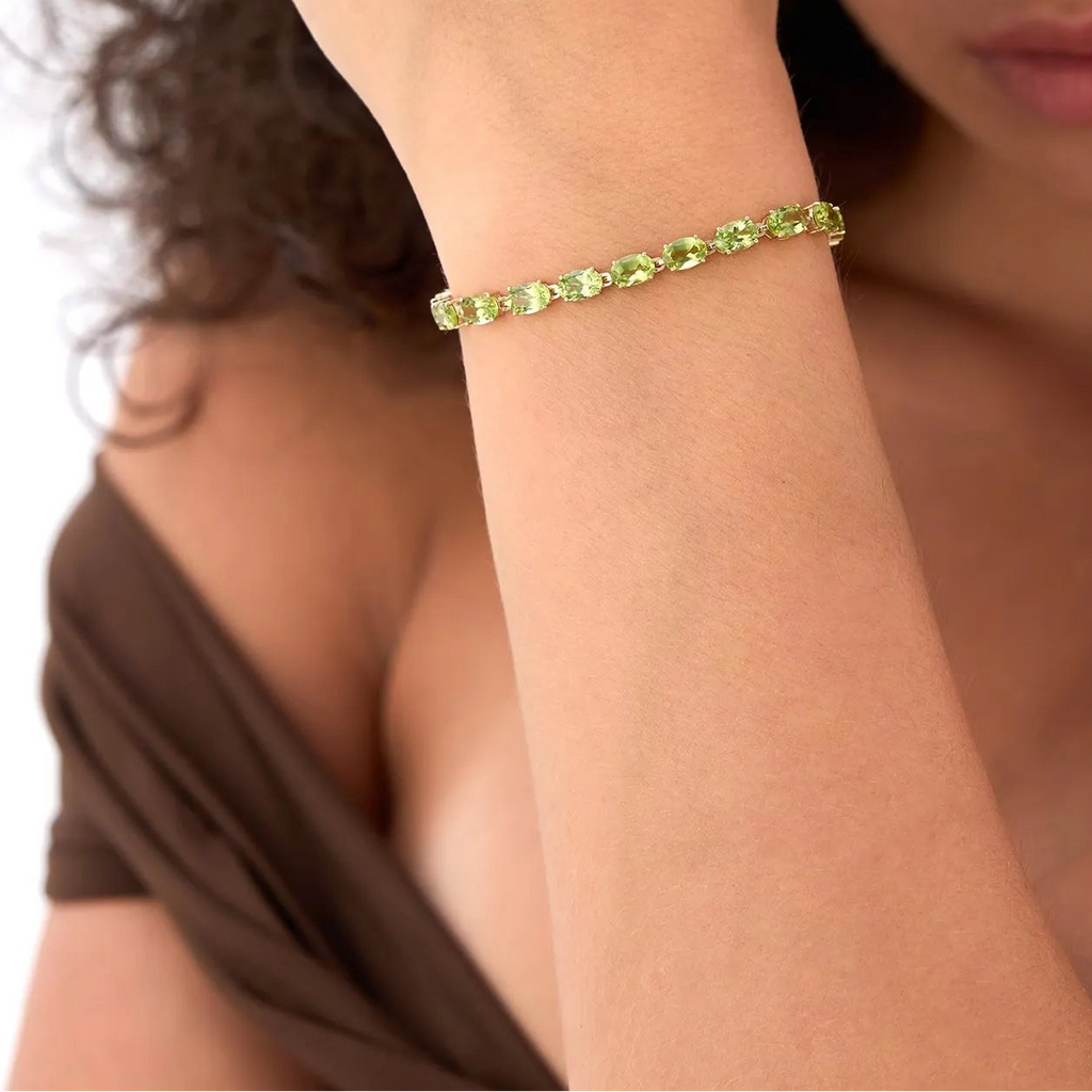 14K Yellow Gold 13.70 ctw Oval Peridot 4 Prong Tennis Bracelet