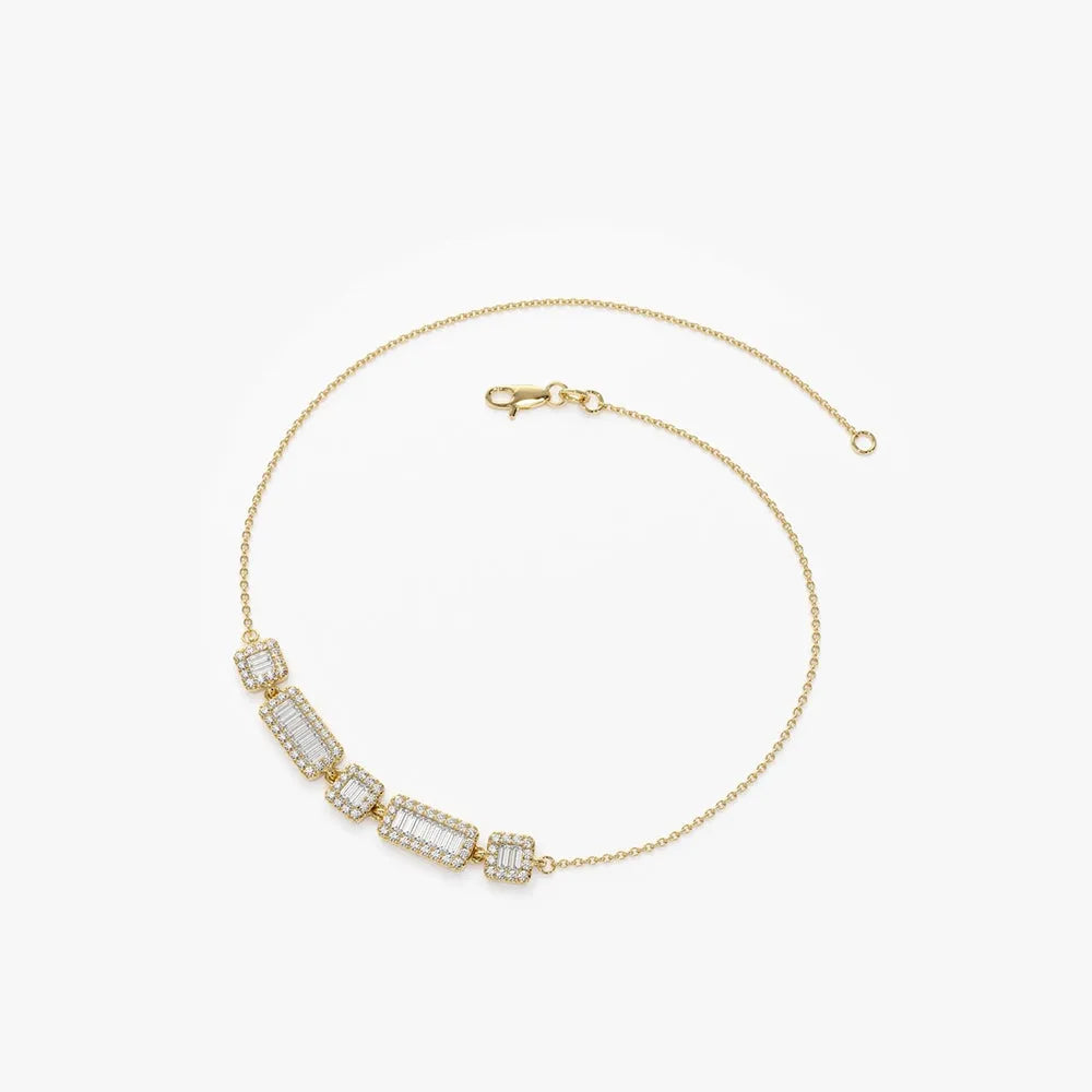 14K Solid Gold 0.45 CTW Baguette and Round Diamond Bracelet