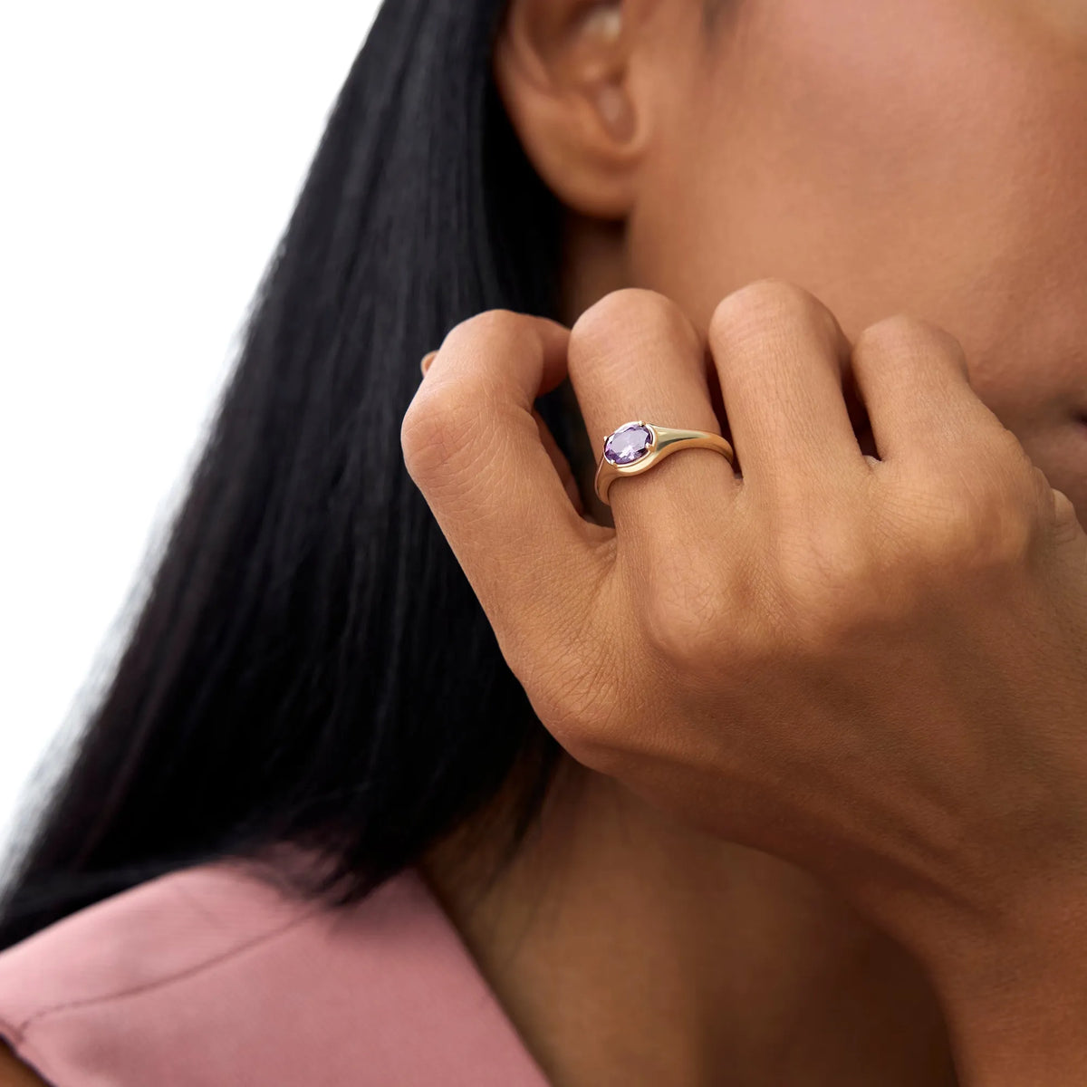 14K Solid Gold Oval Amethyst 0.75ctw Prong Setting Ring