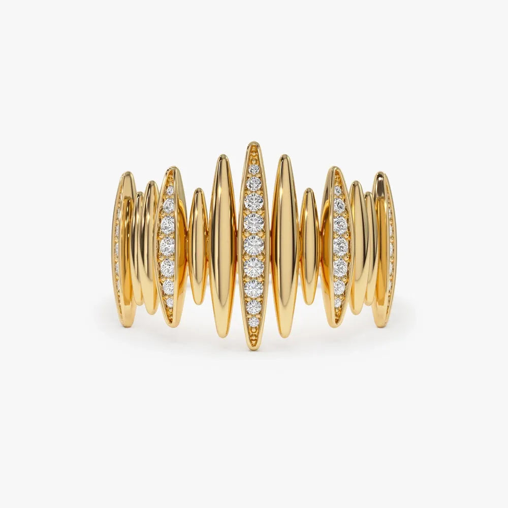 14K Solid Gold Round Diamond 0.28 Carat Spike Ring