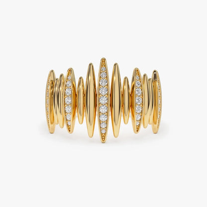14K Solid Gold Round Diamond 0.28 Carat Spike Ring