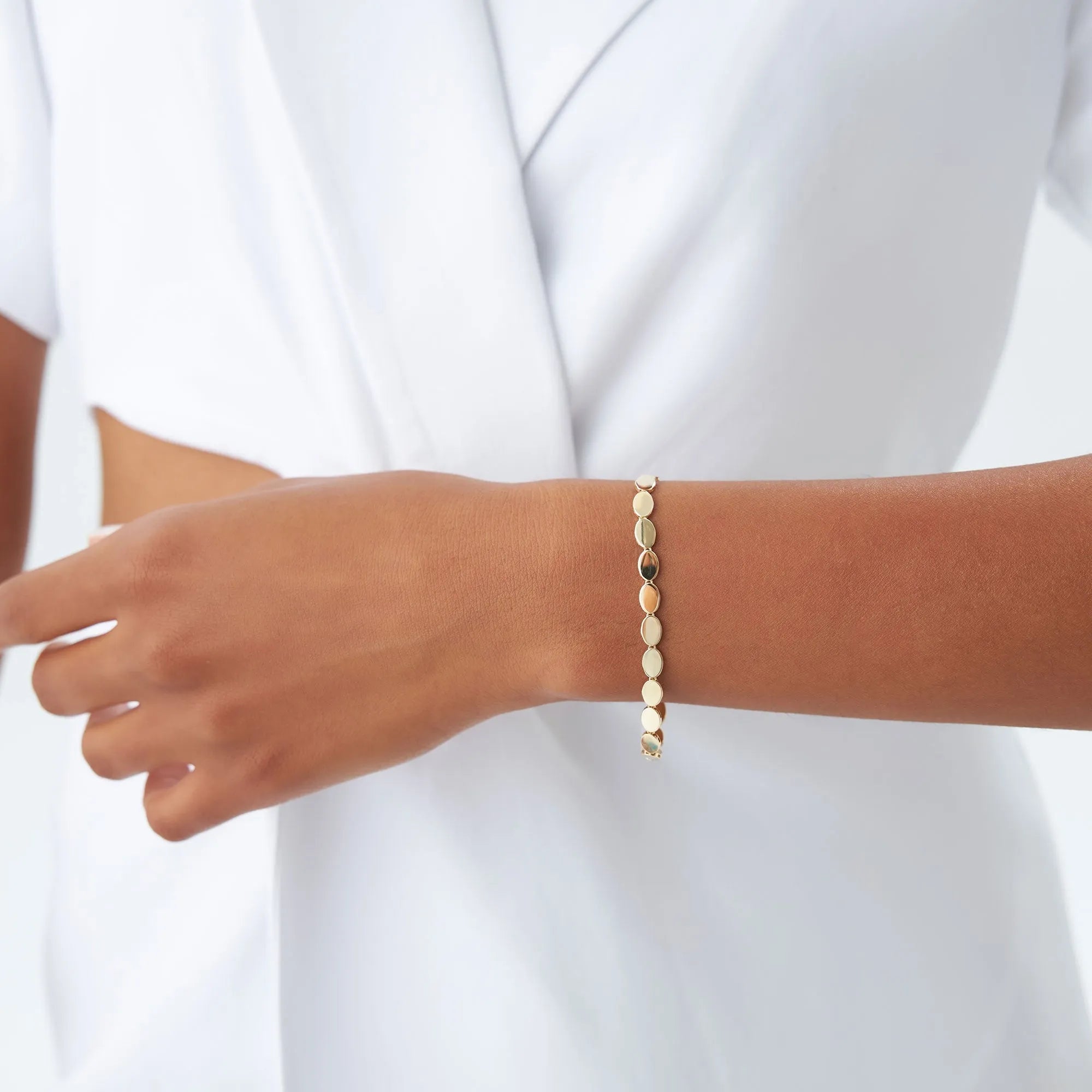 14k Gold Wide Oval Link Stacking Chain Bracelet