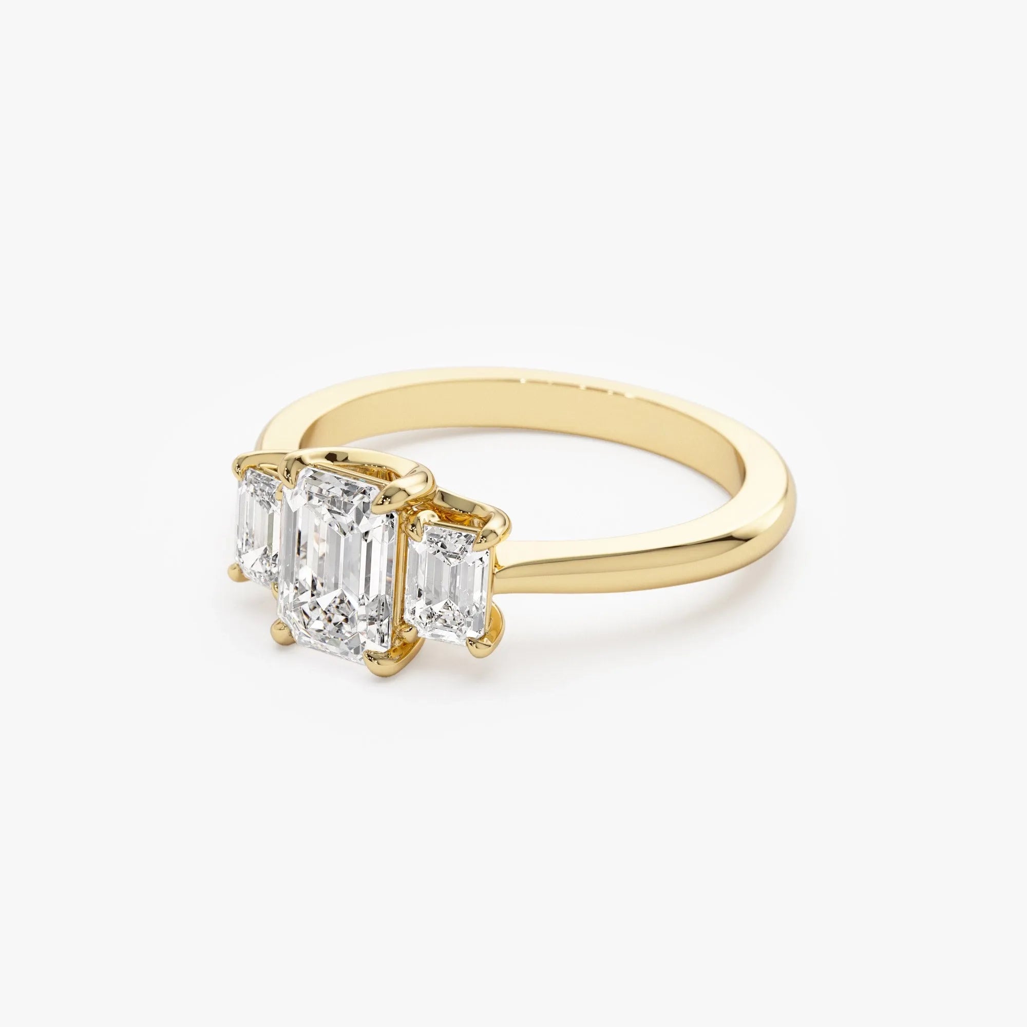 14k Gold 1.50 ctw Lab Grown Diamond Emerald Cut Three Stone Engagement Ring