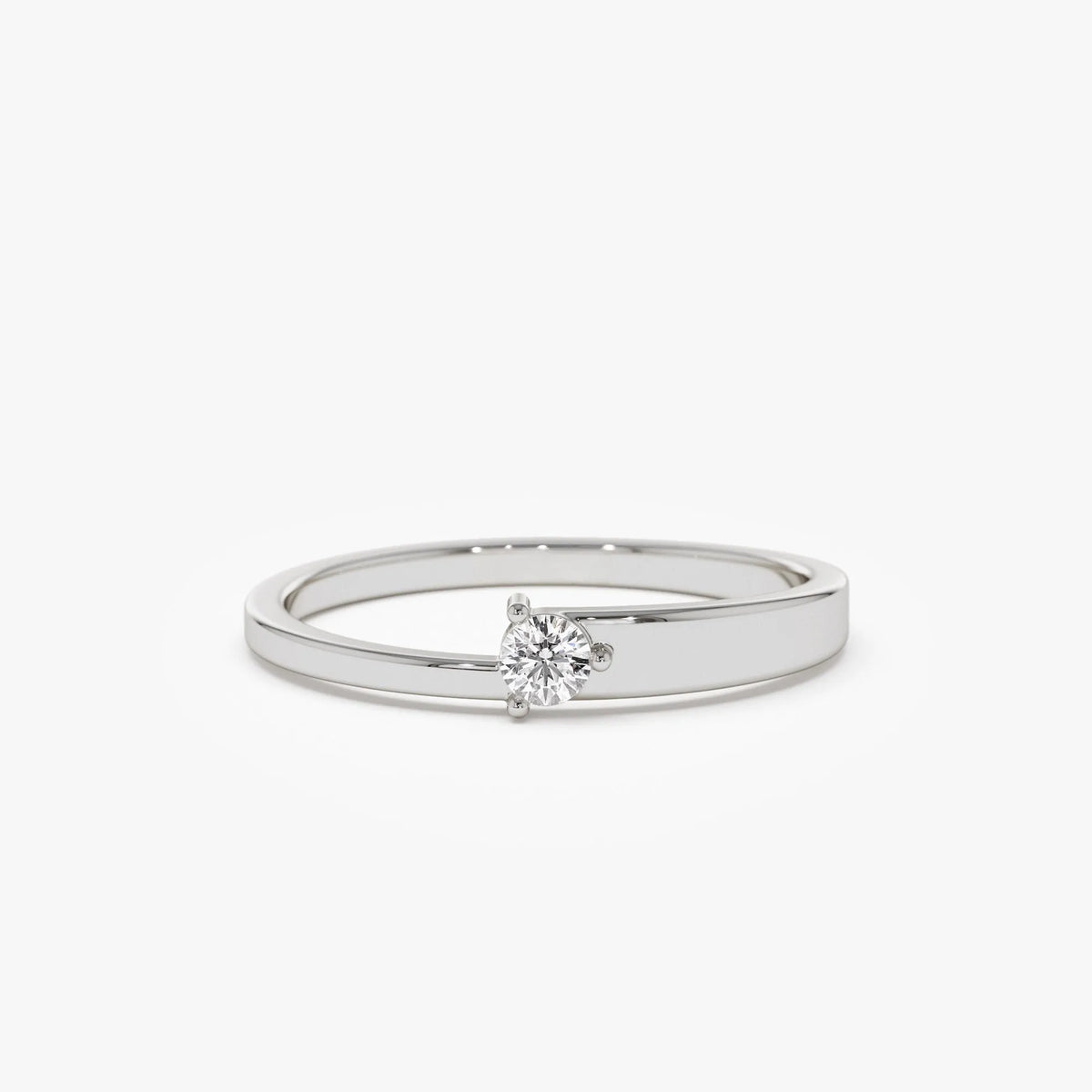 14k Solid Gold Round Diamond Solitaire Promise Ring 0.09 Carat