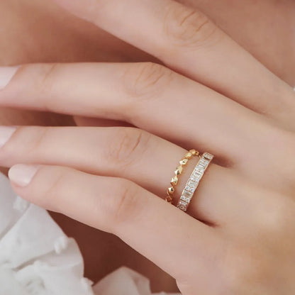 14K Solid Gold Round Diamond 0.07ctw Petite Pyramid Stackable Ring