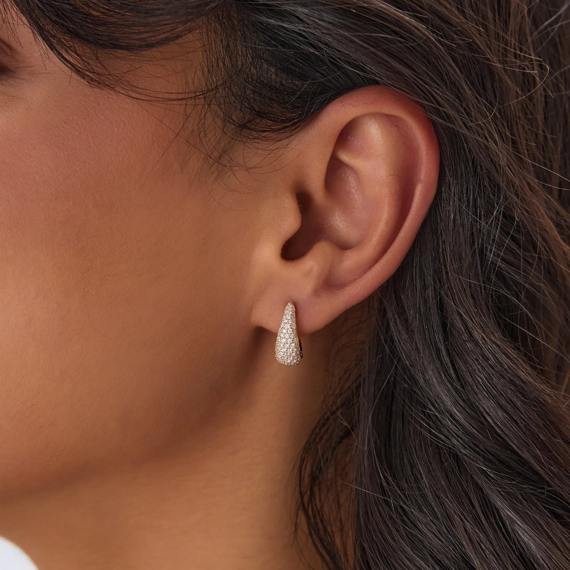 14k Gold Diamond Round Cut Teardrop Hoop Earrings 0.83 ctw